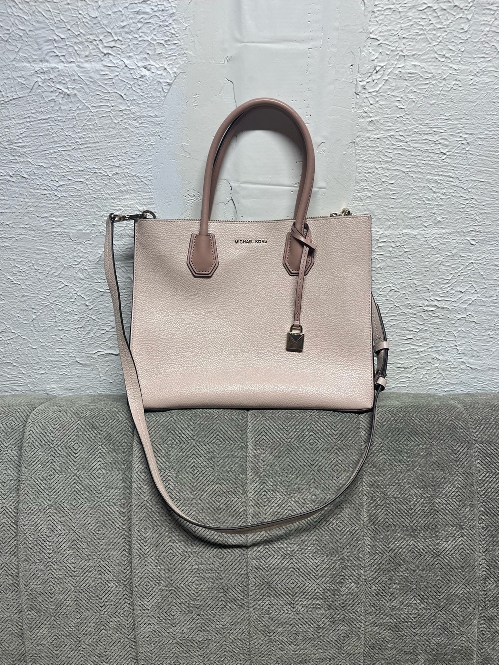 Michael Kors Pale Pink Leather Satchel with Shoulder Strap